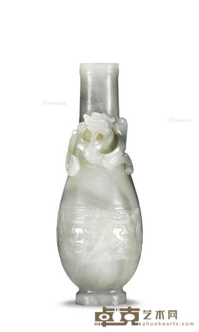 清 青花玉螭龙花瓶 高14cm