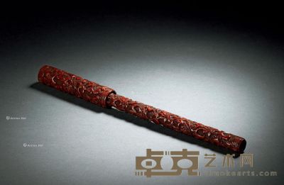 明嘉靖 剔红花卉笔 长25cm
