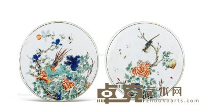 清康熙 五彩花鸟双面瓷板 直径20cm