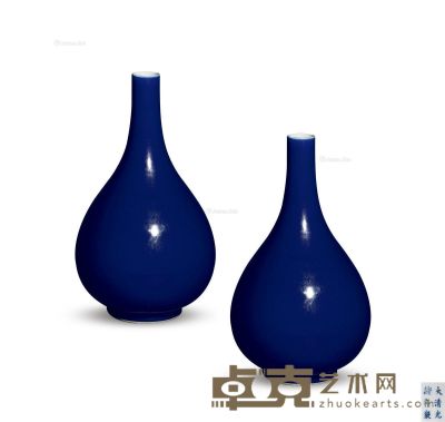 清光绪 蓝釉胆瓶 （一对） 高35cm×2
