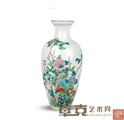 民国 粉彩花卉瓶 高27.5cm