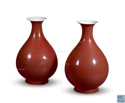 清道光 霁红釉玉壶春瓶 （一对）