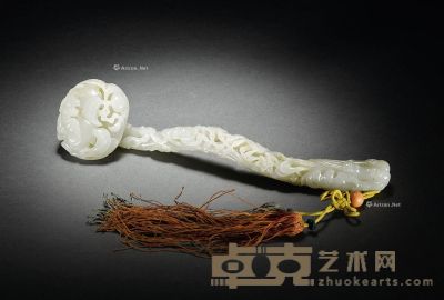 民国 白玉镂雕福寿如意 长22cm