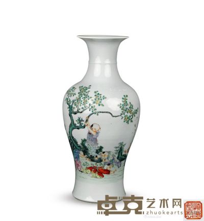 民国 粉彩折桂图纹观音瓶 高45.7cm