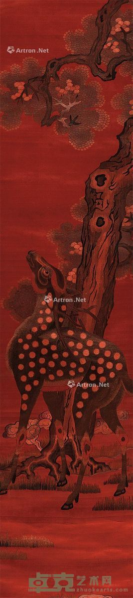 松鹿刺绣图 177×39cm