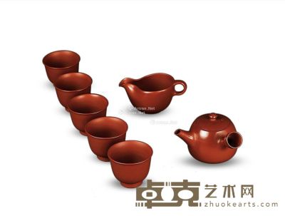 昭和时期 朱泥茶具 （一套七件） 尺寸不一