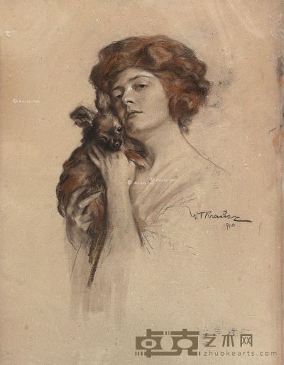 威廉·维克多·克劳兹 女子与狗 90.5×69cm