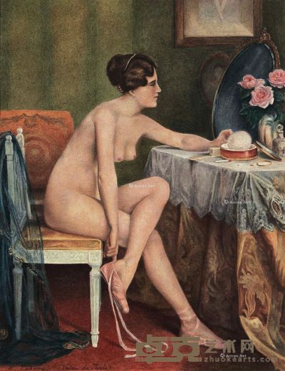 埃米尔·塔巴里 桌边裸女 22.3×17.3cm