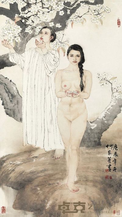 何家英 双美图 115×65cm