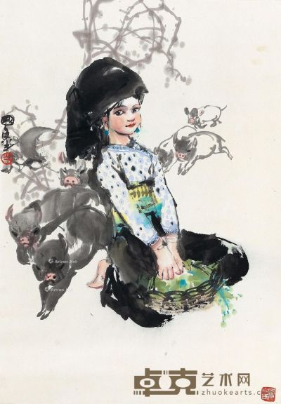 史国良      进入该艺术家作品认证 牧猪女孩 65.5×46cm