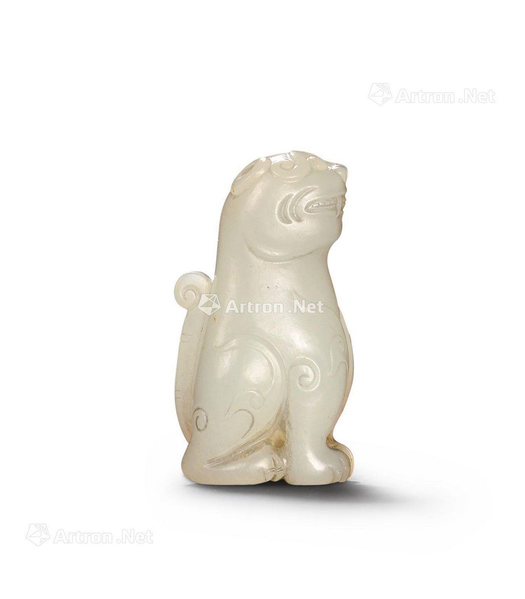 明 白玉留皮瑞兽 高5.8cm