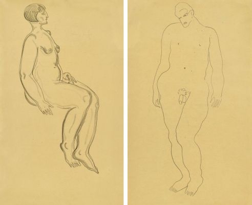 常玉 裸女裸男（双面画） 纸本炭笔、铅笔