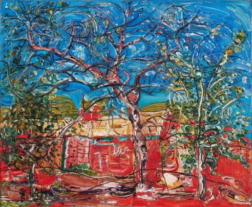 贾涤非 1995年作 红砖墙和三棵树 布面油画