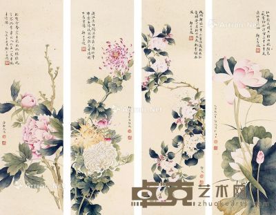 潘静淑 花卉 64×19cm×4