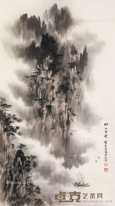 烟江峡渡 立轴 设色纸本 87×49.5cm
