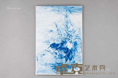 青花花鸟纹瓷板 长37.5cm；宽25cm