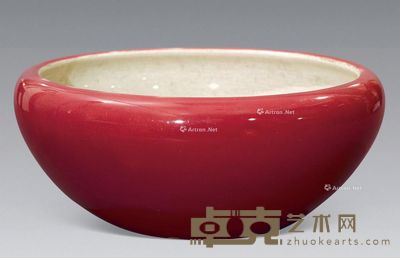 民国 胭脂红釉笔洗 高10.5cm;径25.5cm