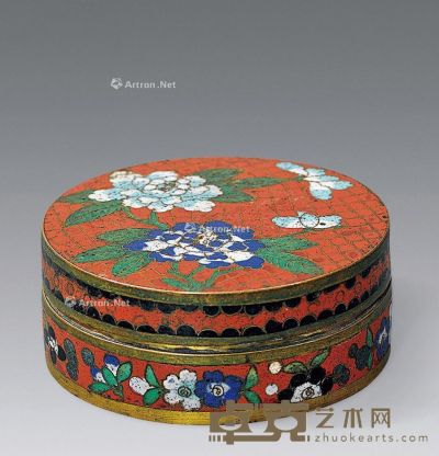 民国 景泰蓝花卉纹盖盒 高3.1cm；径8cm
