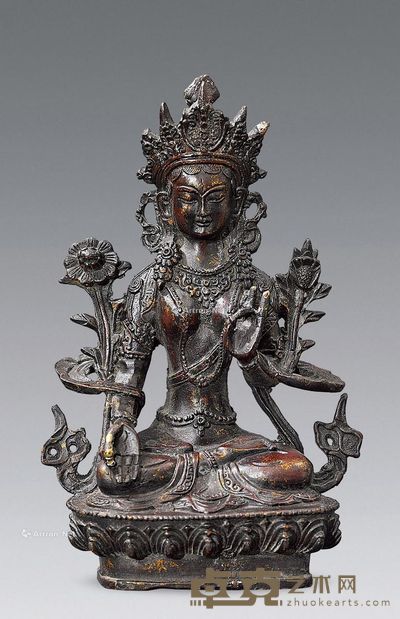 藏传铜漆金佛造像 高20.5cm