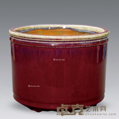 清代 霁红釉三足香炉 高19cm