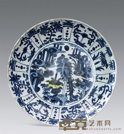 清早期 青花丹凤朝阳纹大盘 径38cm