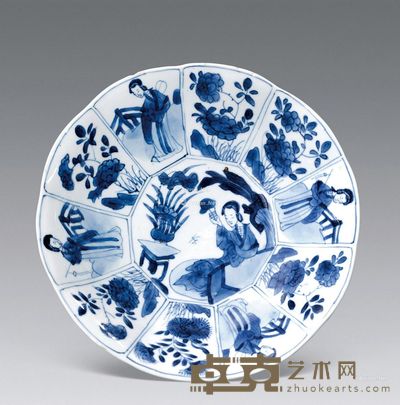 康熙 青花开光人物纹碟 高3.4cm;径14.8cm
