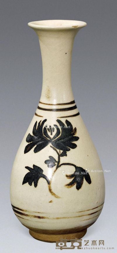 元代 磁州窑花卉纹玉壶春瓶 高18.5cm