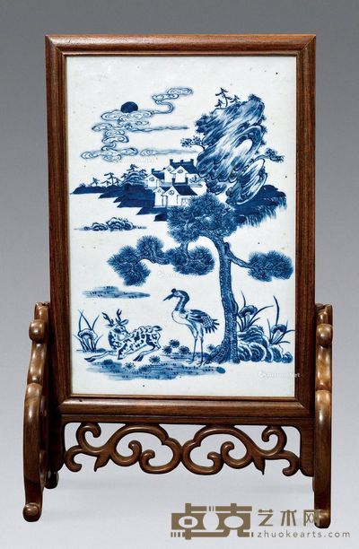 清中期 青花鹤鹿同春纹插屏 高29cm；长20cm