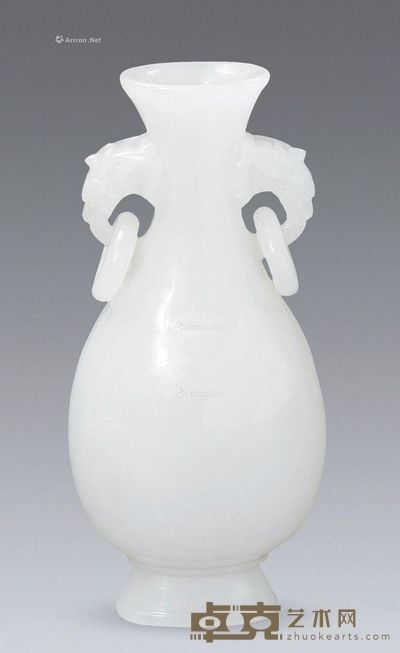 清代 白玉兽耳瓶 高10.6cm