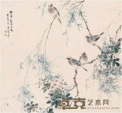 颜伯龙 拟华新罗花鸟 65.5×60.5cm
