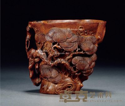 清早期 竹根雕松树纹杯 高12.4cm；通径13.5cm