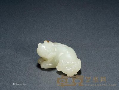 清中期 白玉雕太狮少狮把件 高3.7cm；长7cm