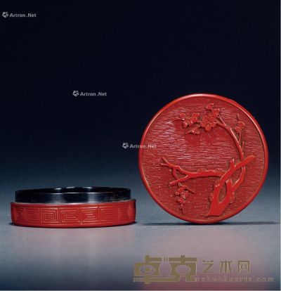 明 剔红梅花纹香盒 高3.6cm；直径9.5cm