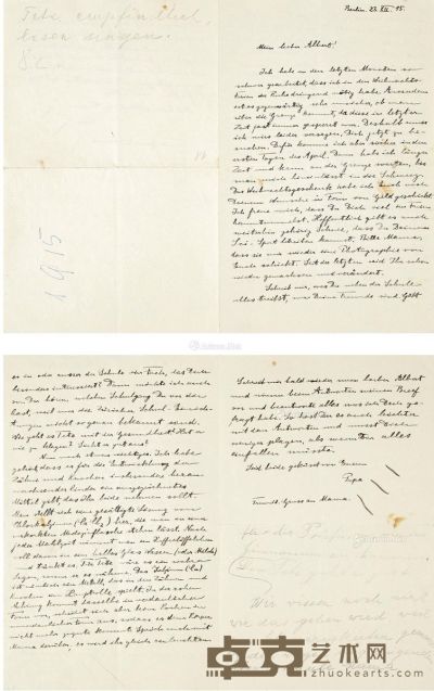 1915年12月23日作 爱因斯坦 致长子汉斯圣诞家书 28×22cm