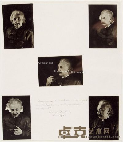 1936年作 爱因斯坦 五种姿势照片的赠言 画29.5×25cm；9.5×6cm×5