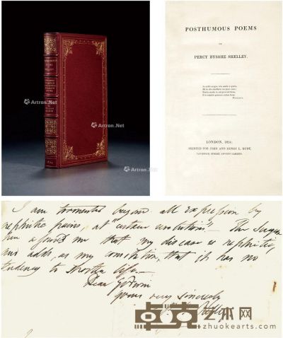 1824年作 雪莱 致葛德文亲笔信及《雪莱遗诗》初版 信21×10cm；册22×14.5cm