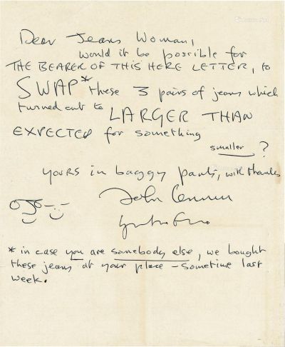 约翰·列侬、小野洋子 带自画像的幽默信札