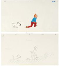 《丁丁历险记》（Les Aventures de Tintin et Milou） 动画分镜头画稿及赛璐璐片三帧