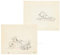 1939年作 迪斯尼动画工作室 米老鼠（Mickey Mouse）系列动画分镜头画稿 （二帧） 纸本 铅笔线描