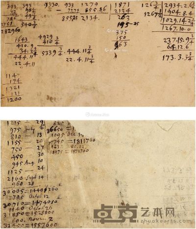 约1699年作 牛顿 珍贵数学演算手稿 14×7.5cm