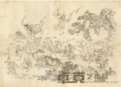 《孙悟空三打白骨精》大幅水墨设计稿 纸本 水墨线描 125×173cm