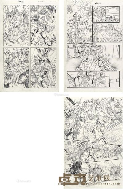 2012年作 《变形金刚》漫画原稿 （三帧） 纸本 铅笔线描 40.5×25cm×3
