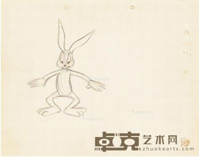 约1943年作 华纳兄弟动画工作室 兔八哥（Bugs Bunny）手绘动画原稿 纸本 铅笔线描 24×30cm