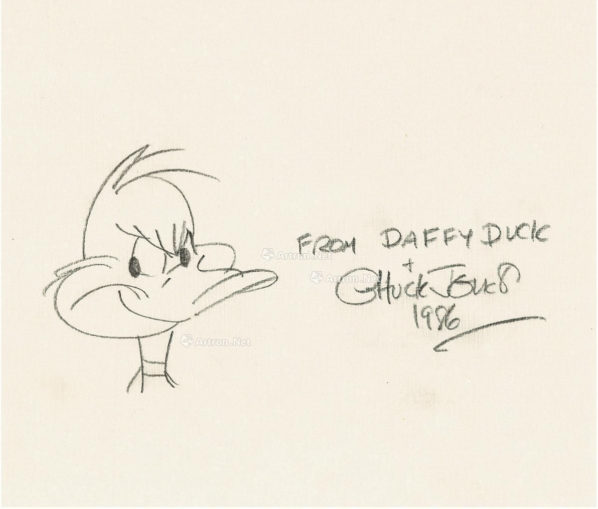 1986年作 签名手绘达菲鸭（Daffy Duck） 纸本 铅笔线描_西泠印社二〇一八年春季拍卖会_西泠拍卖_拍品价格_图片_拍卖专场_拍卖会