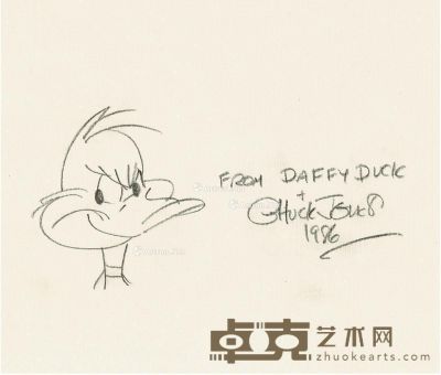 1986年作 签名手绘达菲鸭（Daffy Duck） 纸本 铅笔线描 18.5×21.5cm
