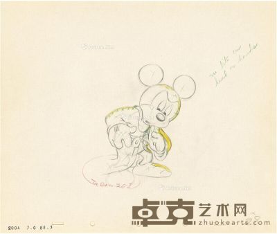 1940年作 迪斯尼动画工作室 米老鼠（Mickey Mouse）《幻想曲》动画分镜头画稿 纸本 铅笔线描 25×30cm
