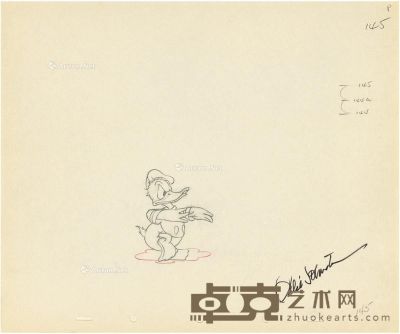 1937年作 唐老鸭（Donald Duck）《寂寞的幽灵》签名动画分镜头画稿 纸本 铅笔线描 25×30cm