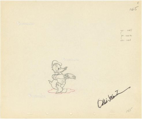 1937年作 唐老鸭（Donald Duck）《寂寞的幽灵》签名动画分镜头画稿 纸本 铅笔线描