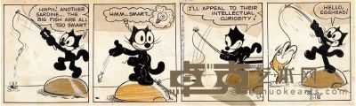 1960年作 《菲利克斯猫（Felix the Cat）》签名四格漫画原稿 纸本 水墨线描 14×49.5cm