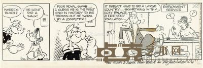 1967年作 《大力水手》（Popeye the Sailor）签名漫画原稿 纸本 水墨线描 13×45cm